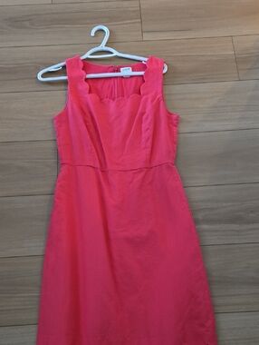 J. Crew Scallop Neck Sleeveless Midi Dress in Coral Pink